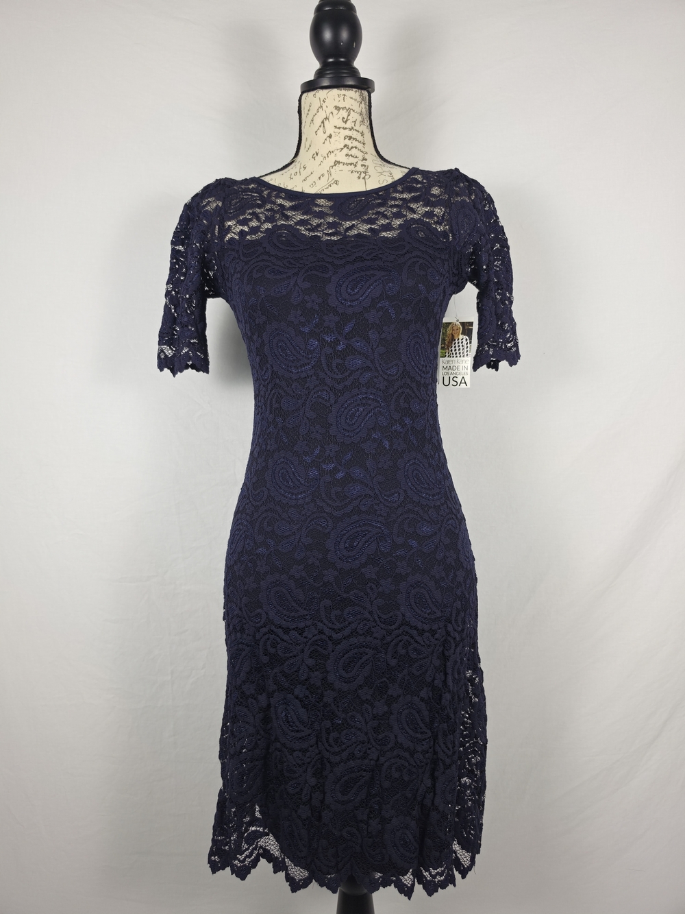 Karen Kane Navy Blue Paisley Lace Sheath Dress - XS
